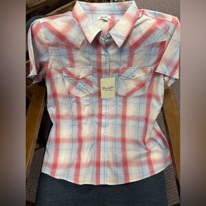 Wrangler Retro Red & Pale Blue Plaid Shirt XL Short Sleeve NWT